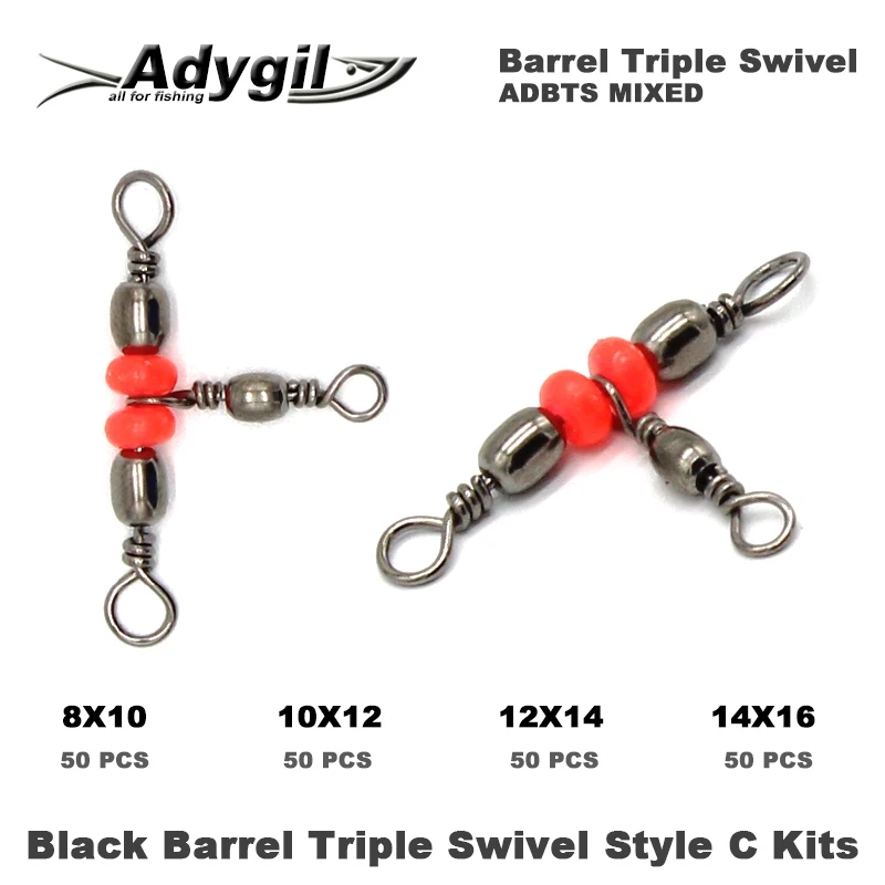 

Adygil Black Barrel Triple Swivel Style C Kits ADBTS MIXED #8 #10 #12 #14 200pcs/lot