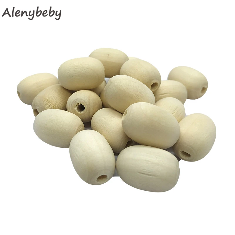 Unfinished Natural Oval Wooden Beads Teether Egg Shaped Rugby Wood Beads DIY Spacer Teething Beads Jewelry Findings