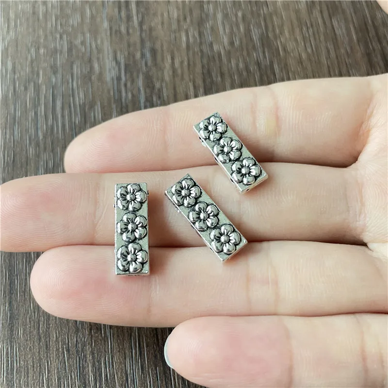 15pcs Square engraved flowers with three holes separated beads connectors jewelry making DIY bracelet necklace components