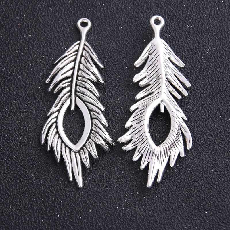 2pcs 28*72mm Three Color Vintage Peacock Feathers Charms Diy Metal Feathers Charms Pendant for Jewelry Making