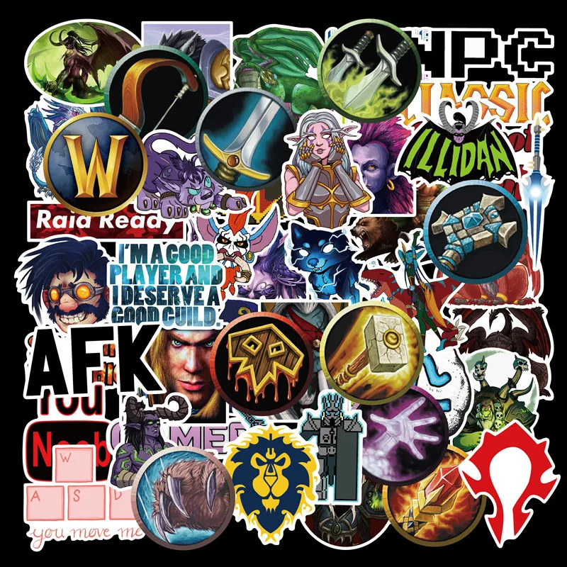 50Pcs World of Warcraft Sticker Cosplay Accessories Prop Decal Waterproof Cartoon Collect Stickers