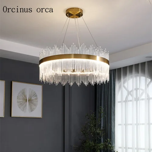 

Luxury post-modern crystal chandelier hotel living room bedroom Nordic minimalist golden glass LED chandelier