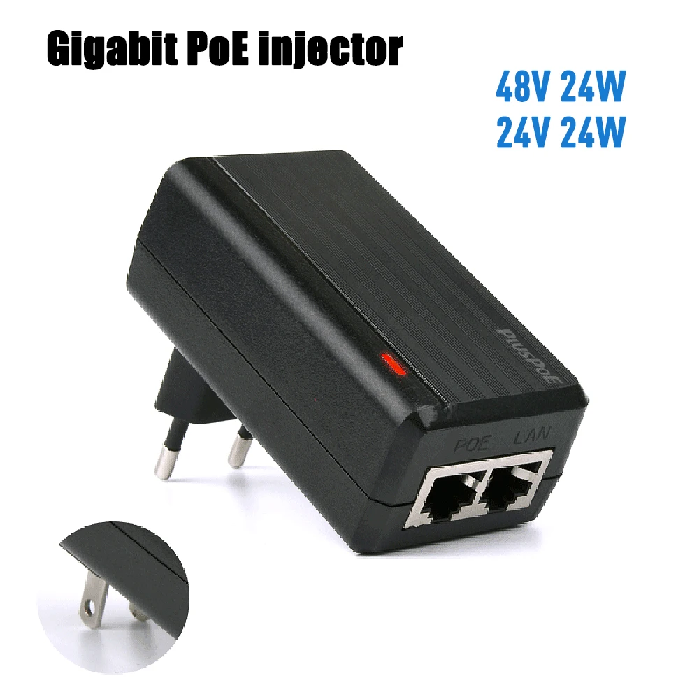 48V 24W Gigabit PoE Injector 24v 24W 1000Mbps 802.3af  Wall Plug Power Supply Adapter for CCTV Security Camera Router