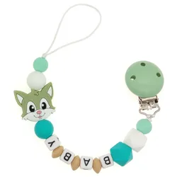 Anpassbare Schnuller Kette Personalisierte Name Baby Schnuller Clip Häkeln Perlen Silikon Fuchs Fütterung Kette Beißring Spielzeug