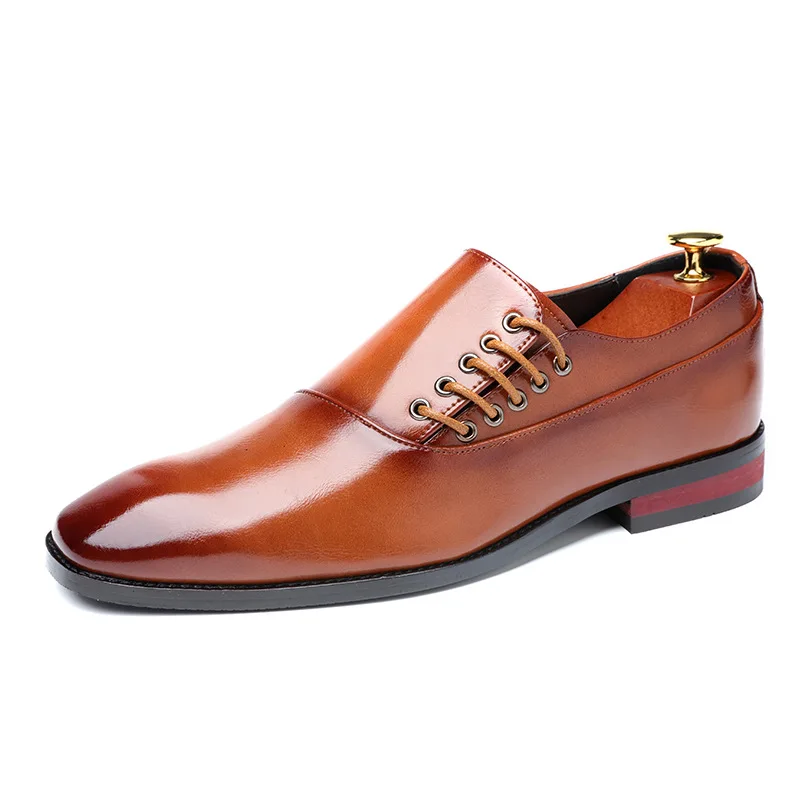 Men Leather Shoes  New Style Formal Dress Wedding Shoes Red Wine British Style Business Office Lace-Up Leather Loafers 2020 ui98