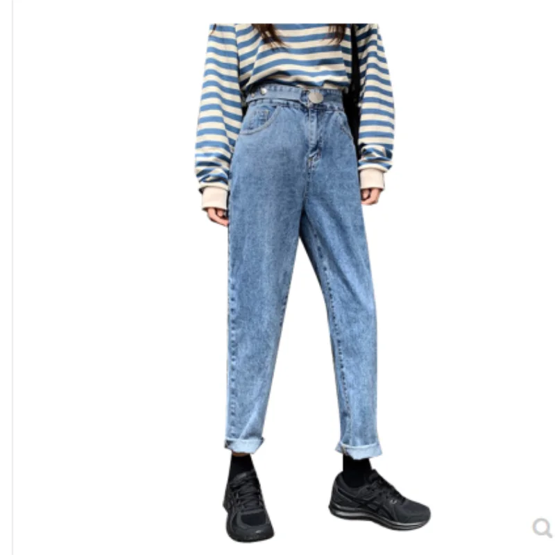 

Fashion Korean high waist jeans women's autumn new loose thin straight leg pants casual wild nine pants womens jeans