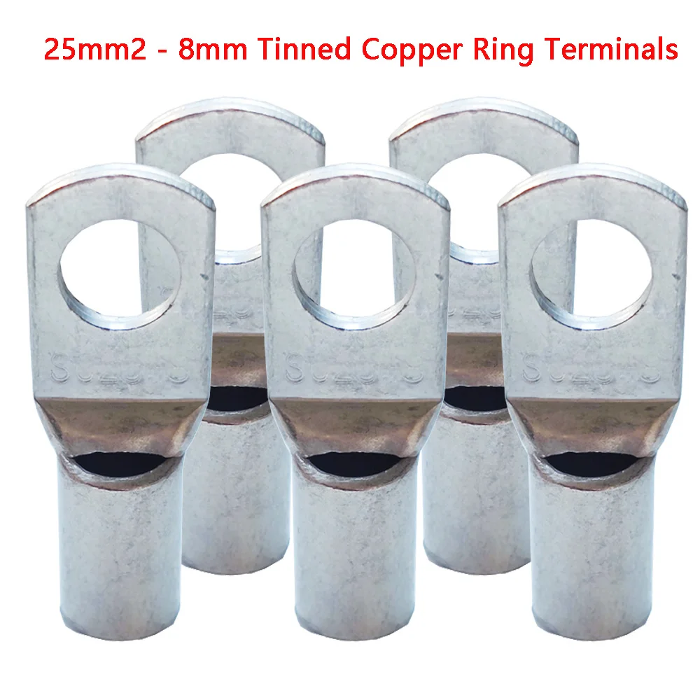 10PCS 25mm2 - 8mm Tinned Copper Lugs Ring Crimp Terminals Battery Wire Connectors Bare Cable Crimped/Soldered Terminal SC35-6/10