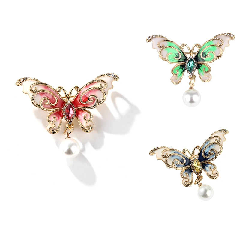 Women Crystal Enamel Insect Brooches Pin Jewelry Party Jewelry Gift Rhinestone Pearl Butterfly Brooch Pins Fashion