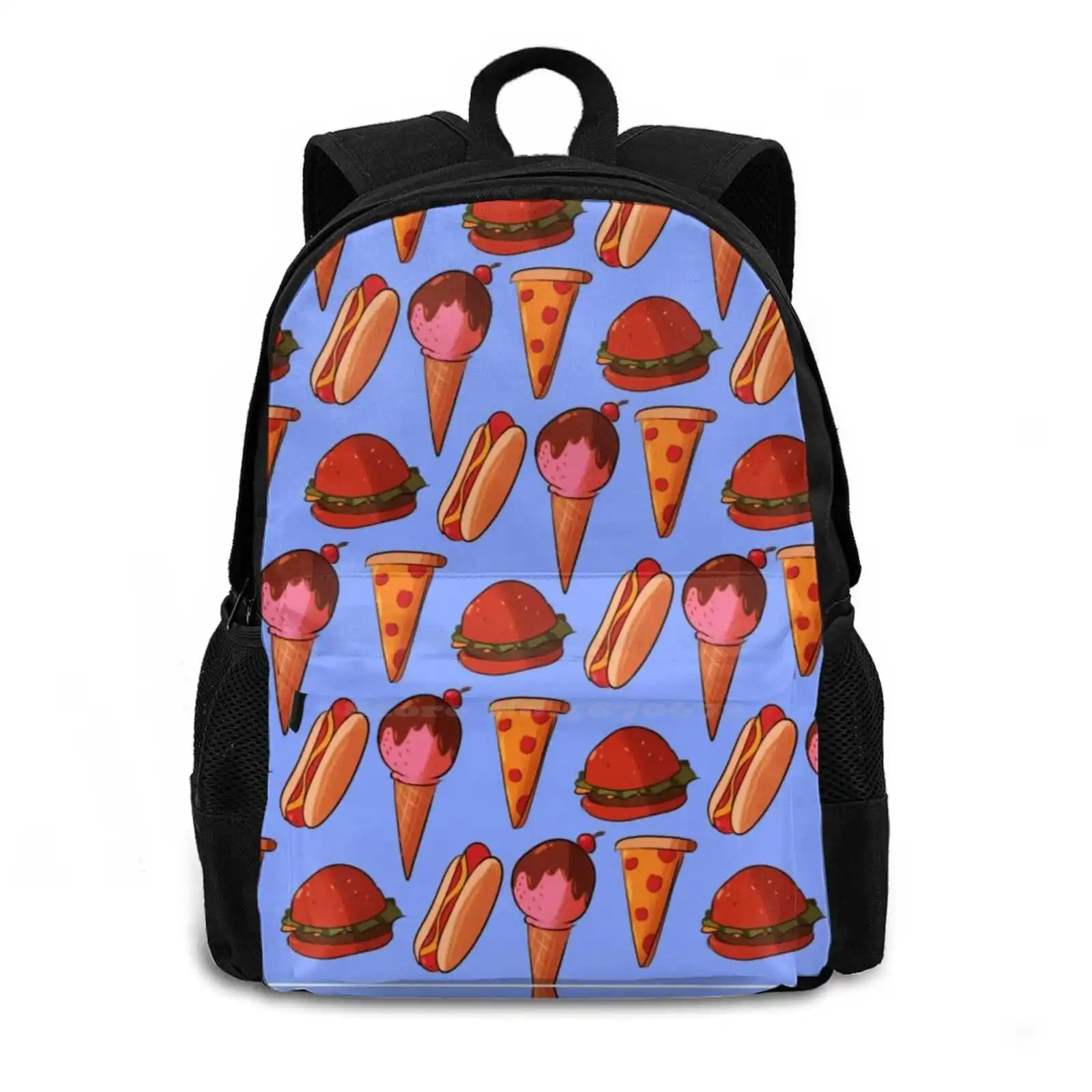 Eat Junk Become Junk School Bags For Teenage Girls Laptop Travel Bags Fast Food Food Pattern