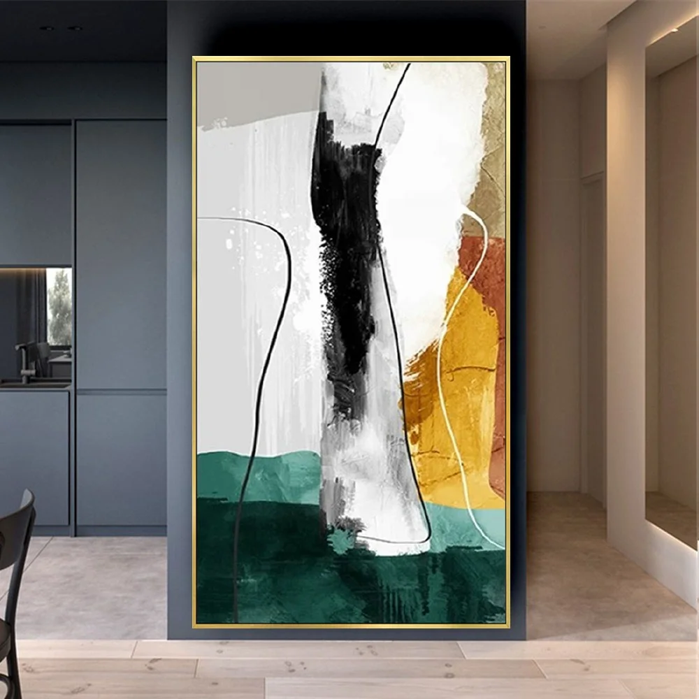 100% Hand-Painted Simple Abstract Color Block Oil Painting Decor Home Canvas Poster For Living Room Geometric Lines Drawing Core