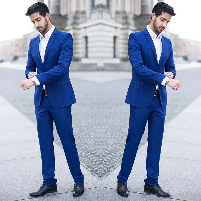 Trajes de boda de último diseño para hombre, chaqueta de negocios de color azul real, esmoquin ajustado para novio, Terno Masculino (chaqueta + pantalones), 2023