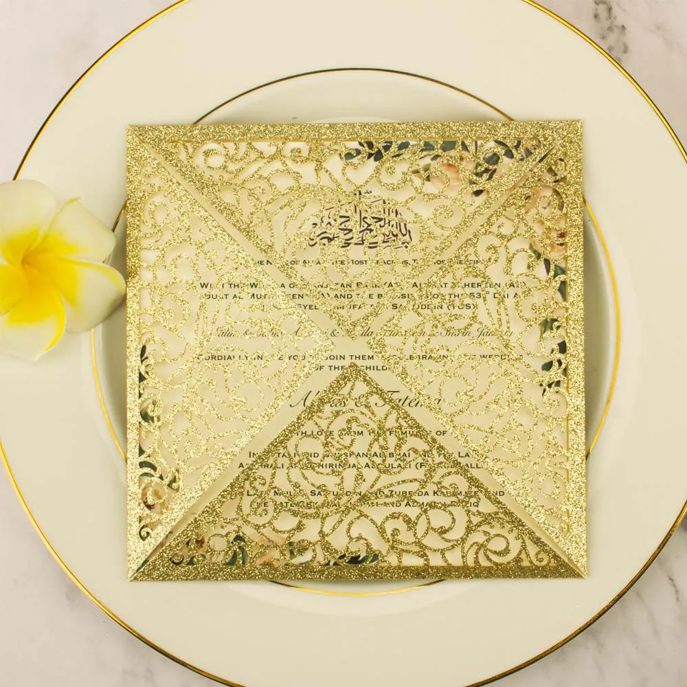 1X sample Invitation Card Silver Rose Gold Glittery Laser Cut Wedding Invitations marriage Invite Greeting cards birthday party