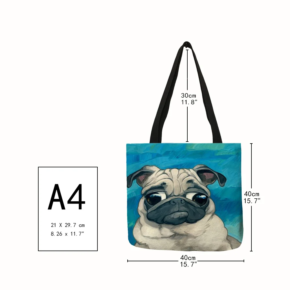 Personalized Dog Art Print Linen Tote Handbag Schnauzer Golden Retriever Women Fabric Tote Shopping Bag Student School Bags