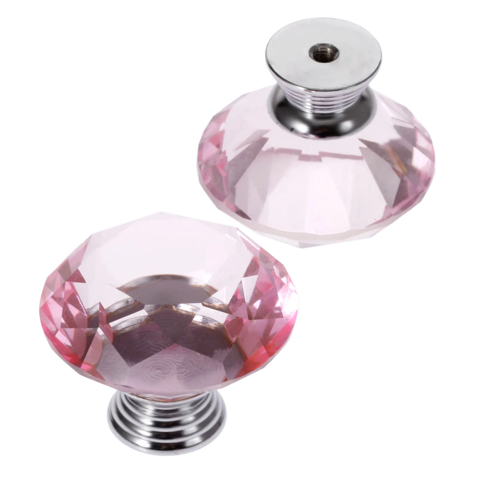 1x 40mm Pink Diamond Shape Crystal Glass Knob Drawer Cupboard Pull Handles Kitchen Door Wardrobe Hardware