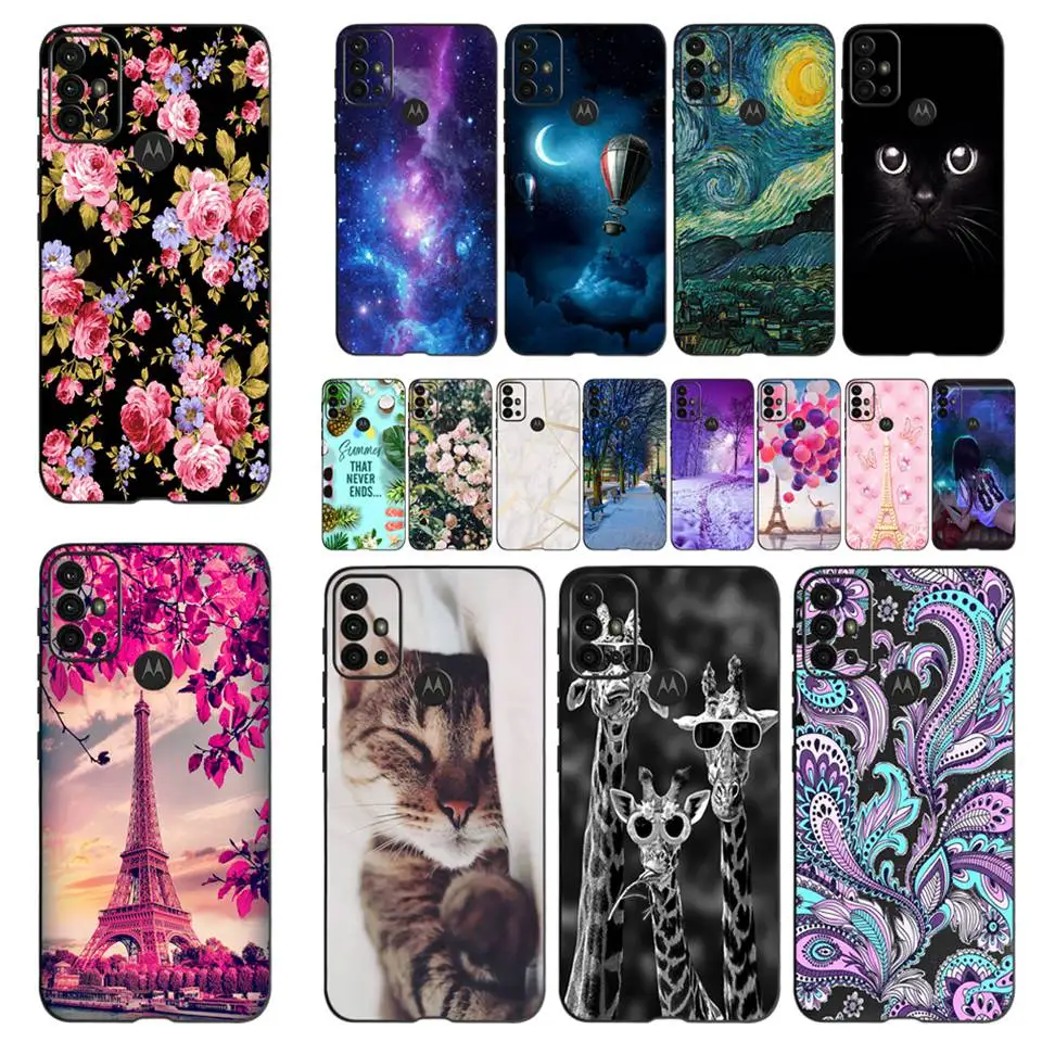 Para Moto G30 funda negra suave TPU funda de teléfono para Motorola Moto G10 G20 G60 funda de silicona parachoques de dibujos animados para MotoG30 G 30 Coque