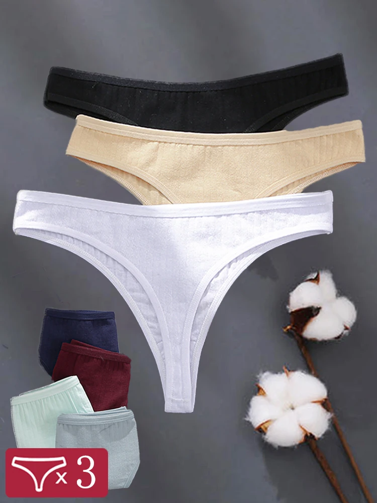 3 pièces/ensemble femmes coton string culottes femme taille basse tongs dames Sexy Bikini 7 couleur unie fille doux M-XL intimes Lingerie