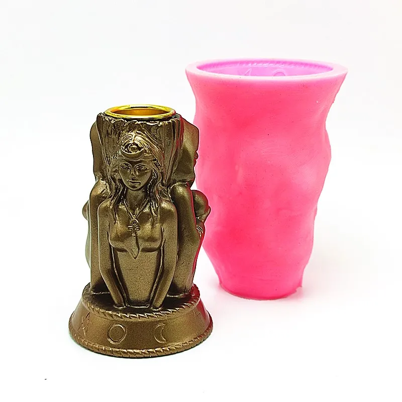 Silicone mold witch goddess candle holder diy concrete resin plaster model making mold Halloween decoration tool