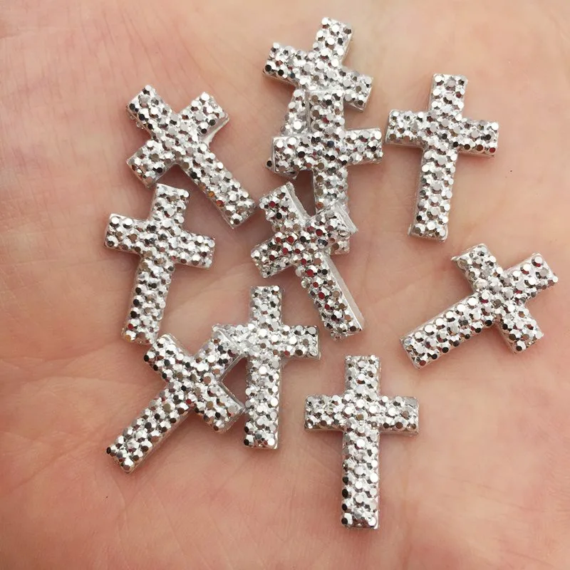 Figurines mignonnes en résine argentée pour scrapbooking, croix, dos plat, biscuits, bricolage, décoration de mariage, maison, artisanat, OF908, 50 pièces