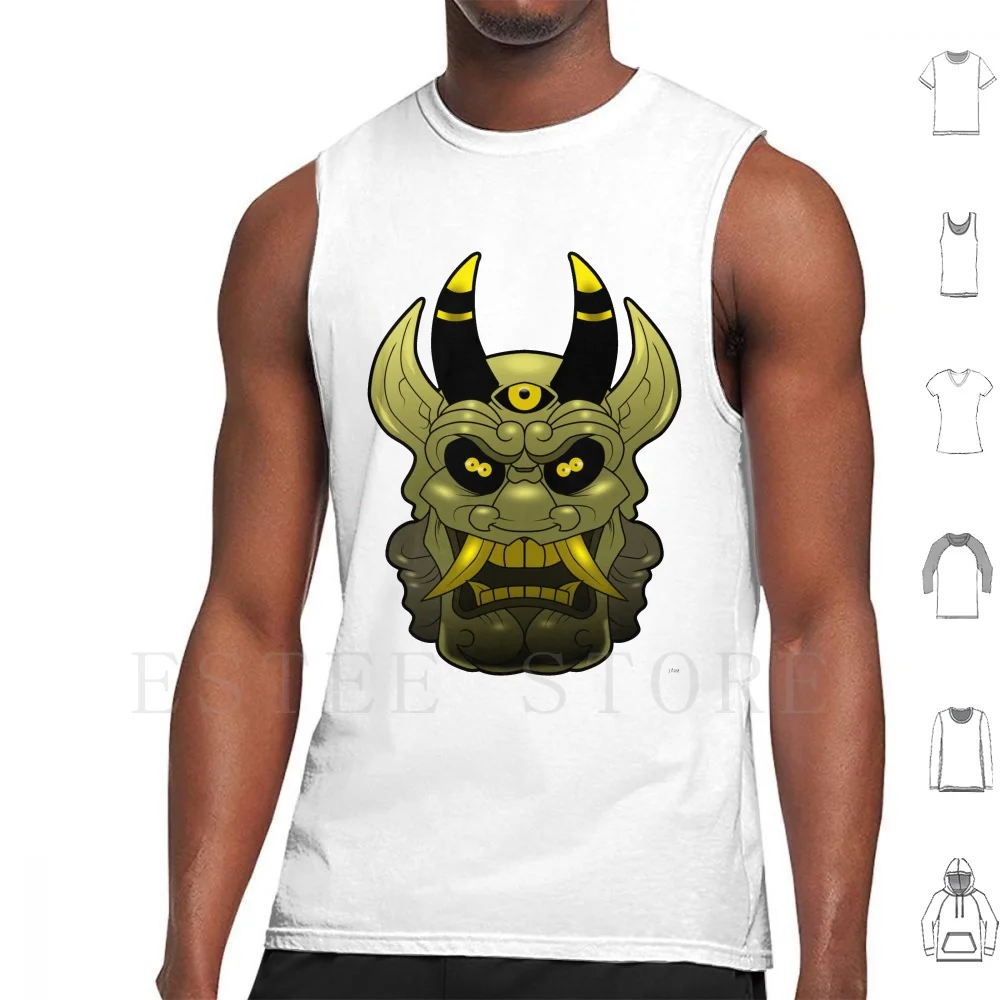 The Demon Mask Tank Tops Vest Cotton Demon Cursed Oni Japan