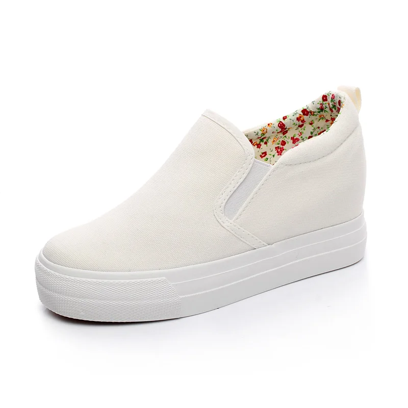 New Thick-soled Student Canvas Shoes Women's Pedal Shoes Increased 7cm Casual Black Shoes Zapatos De Mujer