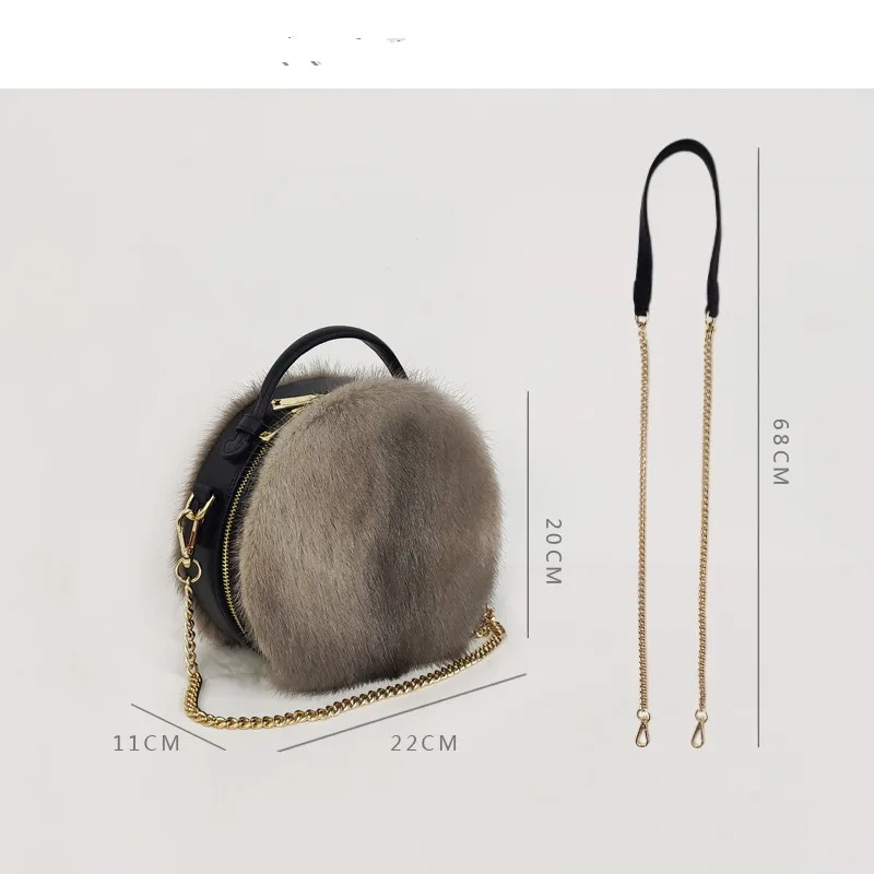 Gray  White Real Mink Fur Winter Handbag Women Bag Female  New Luxury Ladies Shoulder Crossbody Bags