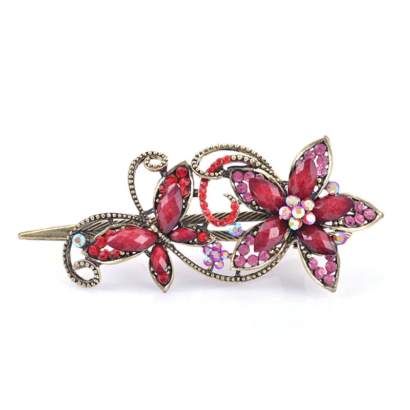 Morkopela Vintage Flower Hair Clip Metal Hair Claw Crab Big Women Banquet Hair Accessories Rhinestone Hair Jewelry