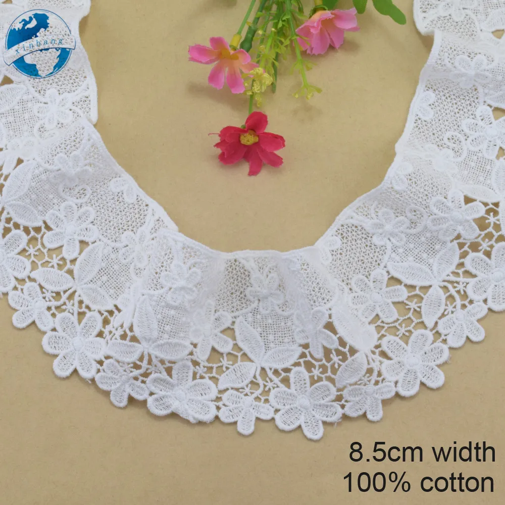 White 100% Cotton Embroidery French Lace Ribbon Fabric Guipure Diy Trims Wedding Lace Sewing Curtain Accessories 8.5cm Wide#4064