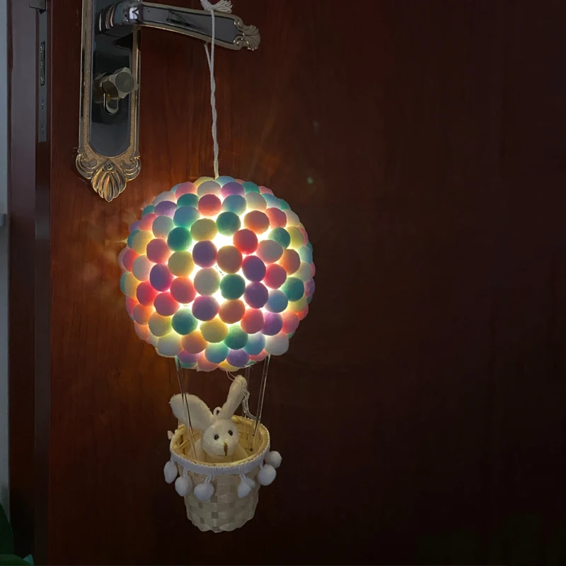 DIY Handmade Creative Night Light for Kids and girl's Bedroom decor Hanging Lamp Hot Air Balloon Rabbit Romantic Birthday Gift