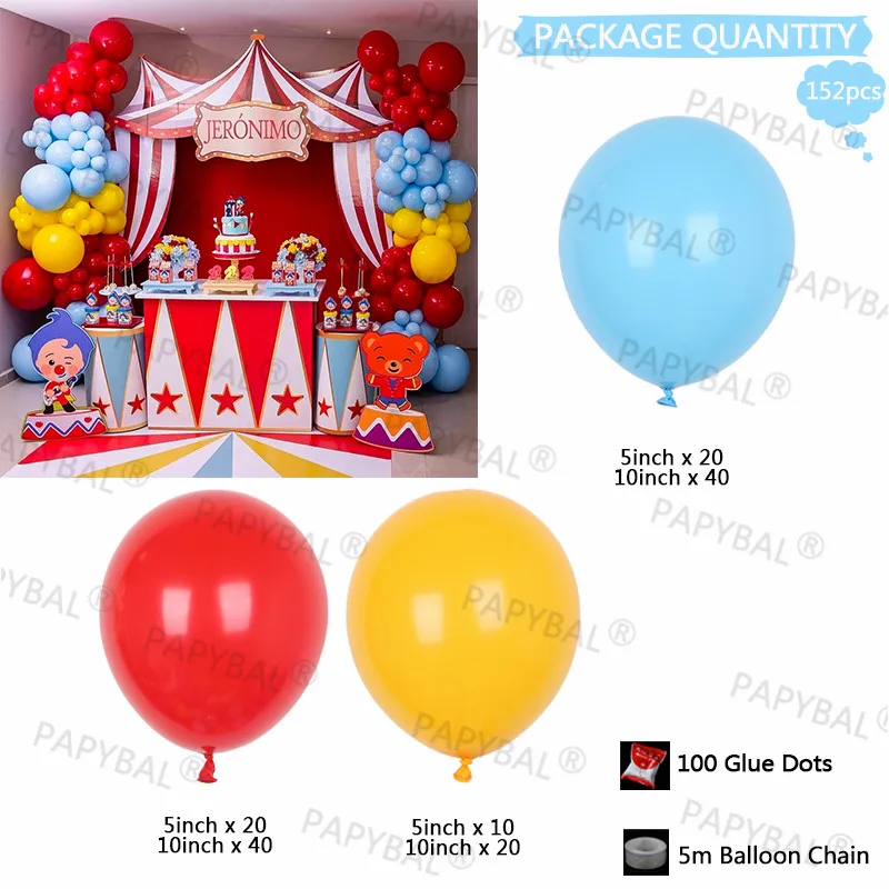 152pcs Red Blue Balloons Garland Arch Circus Theme Carnival Party Decors Ballons Kids Toys Inflatable Air Globos Supplies