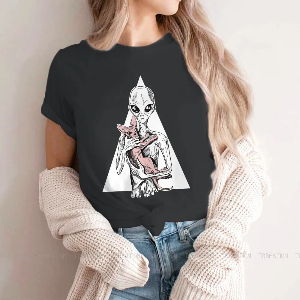 Alien Sweet Girls Women T-Shirt Canadian Sphynx Cat Blusas Harajuku Casual Short Sleeve Vintage Oversized Tops