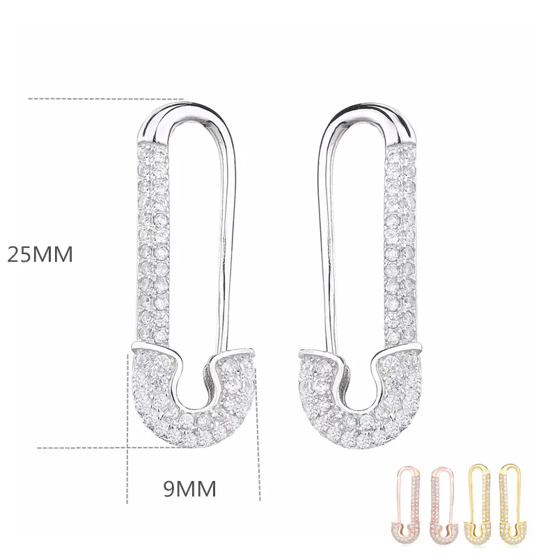 Moonmory 2020 France 100% 925 Sterling Silver Silver Safety Pin Earring Three Color Style Two Side Zircon Right Left Earring