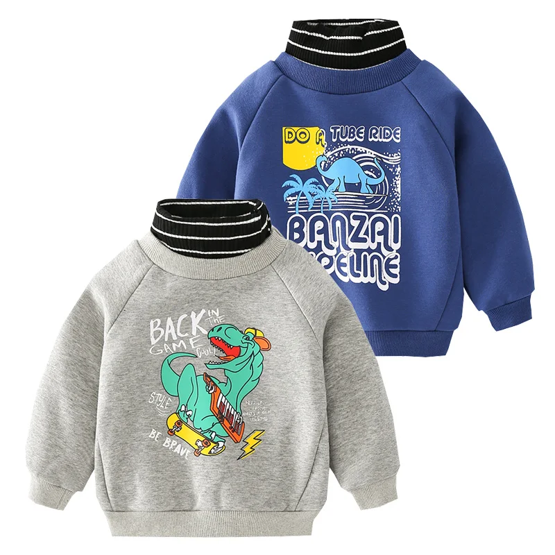 

Creative Dinosaur Pattern Boys Sweatshirts Cotton Fall Clothes For Kids Toddler Fleece Warm Tops Tshirt Children Turtle Neck