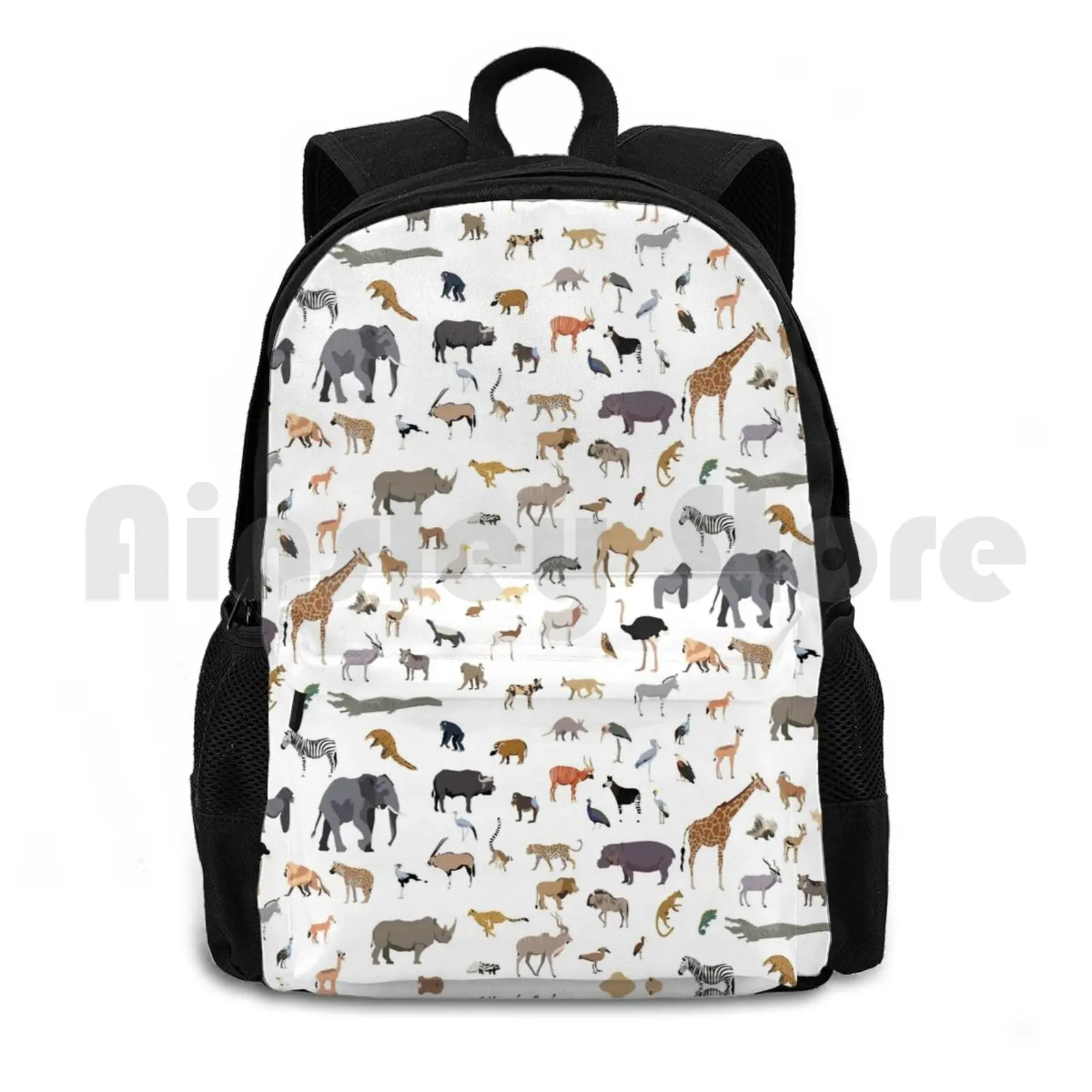 

African Animal Pattern Outdoor Hiking Backpack Riding Climbing Sports Bag Africa Pattern Kids Children Zoo Safari Animals