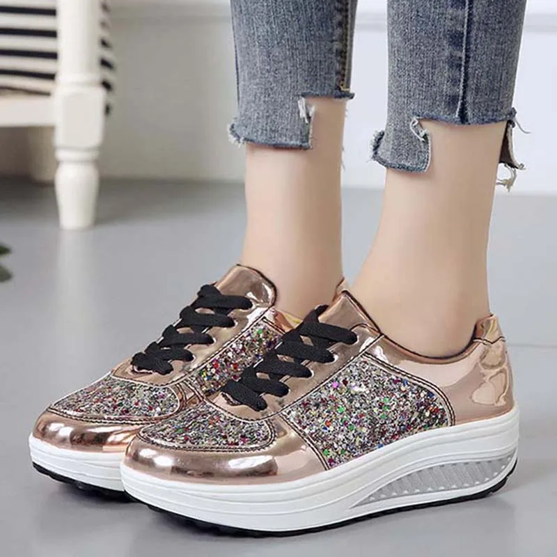 2023 Women's Casual Shoes Bling Bling Flat Women's Sports Shoes Large 35-42 Outdoor Coach Vulcanized Shoes Zapatos De Mujer