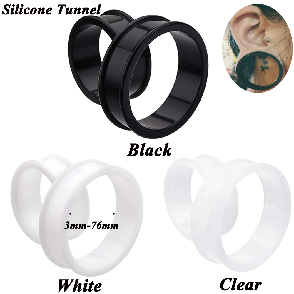 2pcs Supersize Flexible Silicone Double Flared Ear Tunnel Plug Ear Piercing Flesh Tunnel Ear Gauge Expander Stretchers Piercing