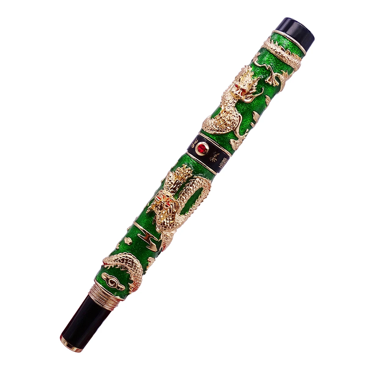 Luxury Jinhao Green Cloisonne Double Dragon Fountain Pen Iridium M Nib Advanced Craft Writing Gift Pen for Business Graduate