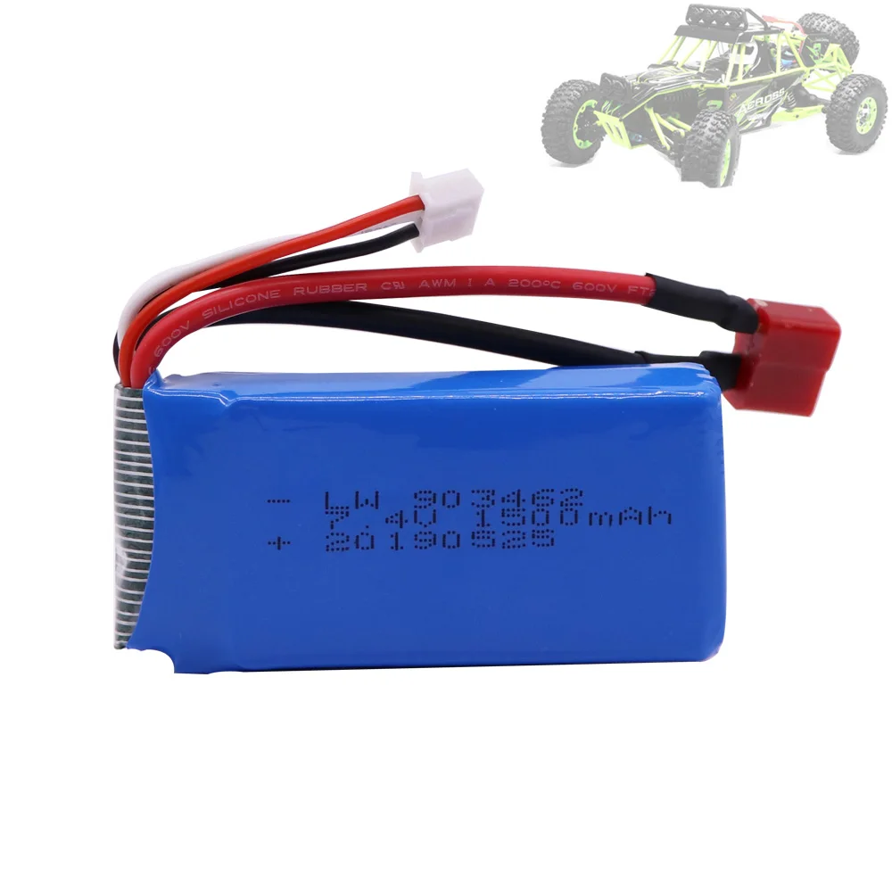 

7.4V 2S 1500mAh Lipo Battery T Plug 903462 For Wltoys 12423 12428 Crawler Car Battery 7.4V battery for 12428 RC toys accessories