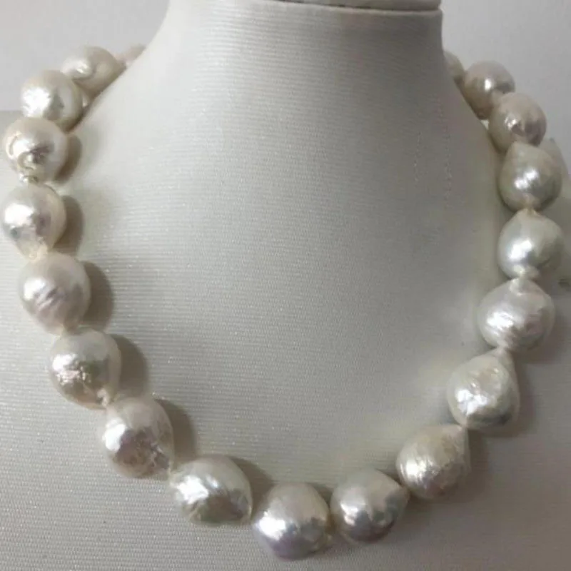 

huge 14-15mm south sea white pearl necklace 18inch 925s