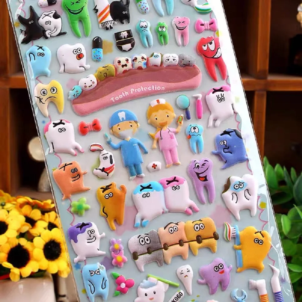 12 Sheets Stickers For Kids Kawaii Tooth Shape 3D Stickers For Phone Case Book Sticker Aesthetic Decorative Korean  Dental Gifts