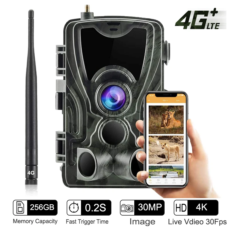 4K Live Broadcast Trail Hunting Camera  4G APP  Cloud Service Control Wildlife Wireless 30MP Cameras Photo Traps HC801PRO