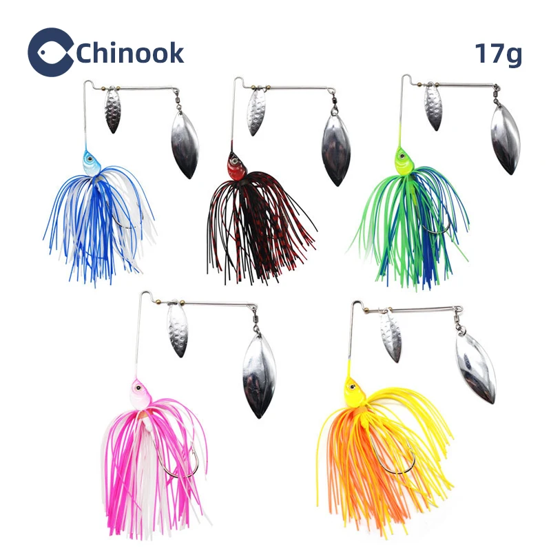 Chinook Double Blade Spinnerbaits Lures 17g Double Willow Blade Spinner Baits for Bass Pike Tiger Muskie Metal Jig Lure