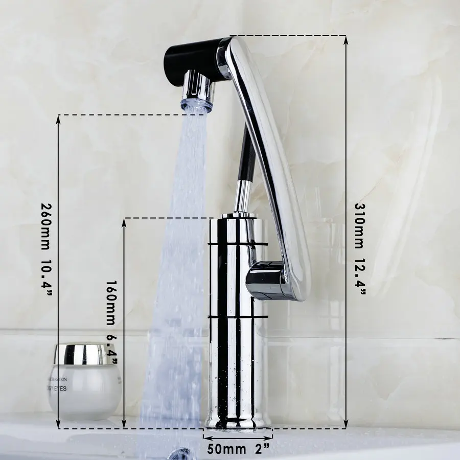 OUBONI 720 Rotated Swivel LED Light Bathroom Basin Sink Faucet All Around Rotate Single Handle Deck Mounted Tap Mixer Faucet