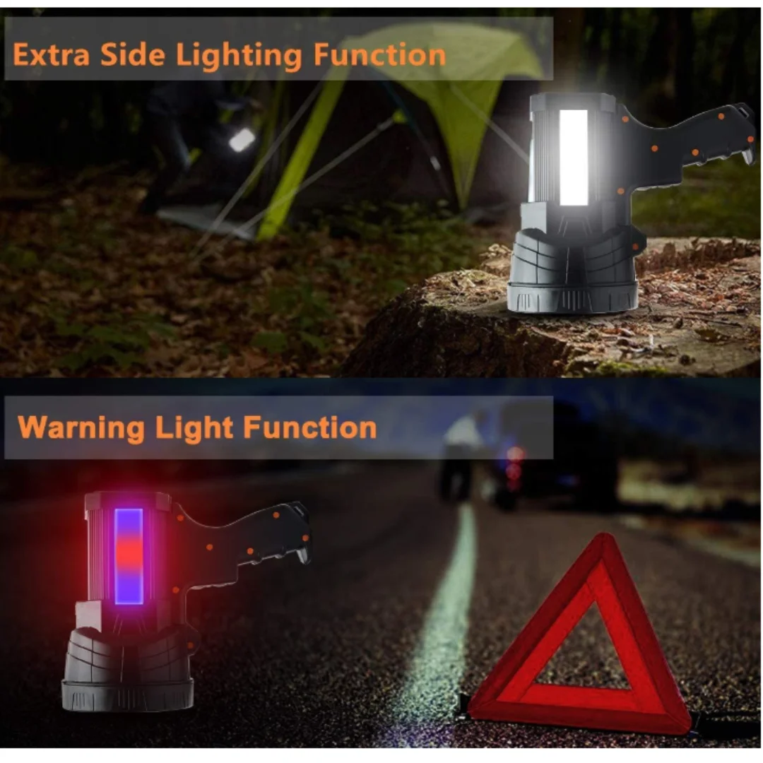 Rechargeable LED Spotlight Flashlights, High Lumens, 10000 Lumens, Flood, Camping, Flashlight with Long Lasting Battery