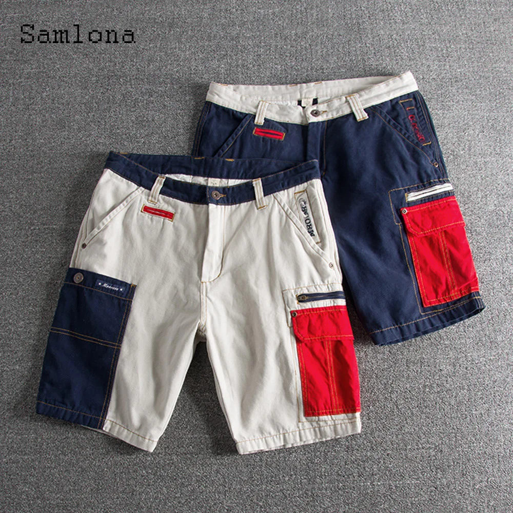 Samlona Plus Size Men Fashion Leisure Shorts 2021 Summer New Zipper Pocket Shorts Male Patchwork Short Pants Homme Streetwear