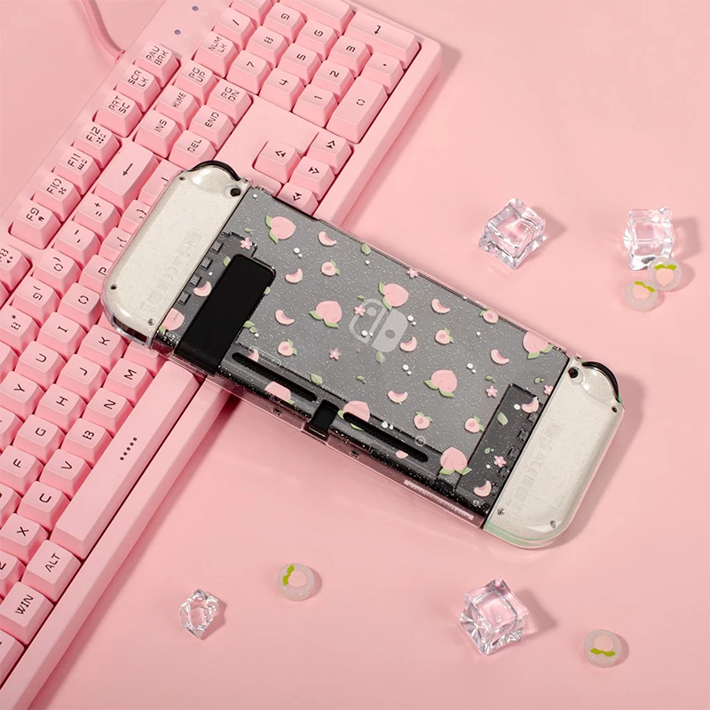 Pêssego nintend interruptor de cristal glitter escudo protetor split pc capa dura ns joycon contorller rosa caso para nintendo switch