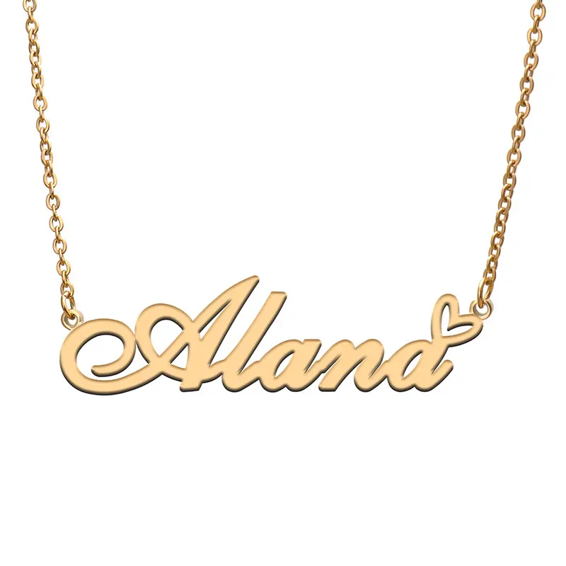 Alana Name with Love Heart Necklace for Women Girl Stainless Steel Jewelry Dainty Nameplate Pendant Mother Valentine Gift