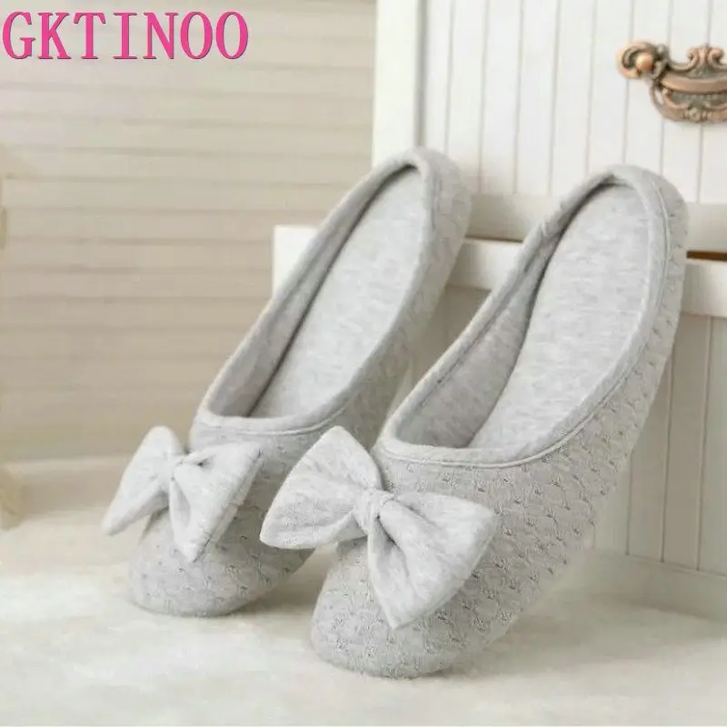 Cotton Cute Bowtie Home Women Slippers Summer Spring Indoor Shoes For Girls Ladies Female Warm House Bedroom Floor Flats