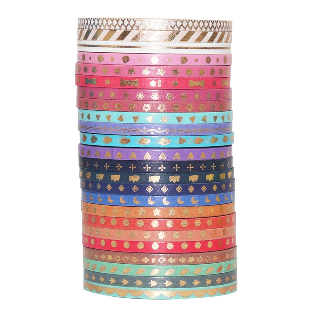 3mm Wide Washi Tape Scrapbook Tape Craft Supplies for DIY Decorative Craft Gift Wrapping Scrapbooking Gold Foil Skinny