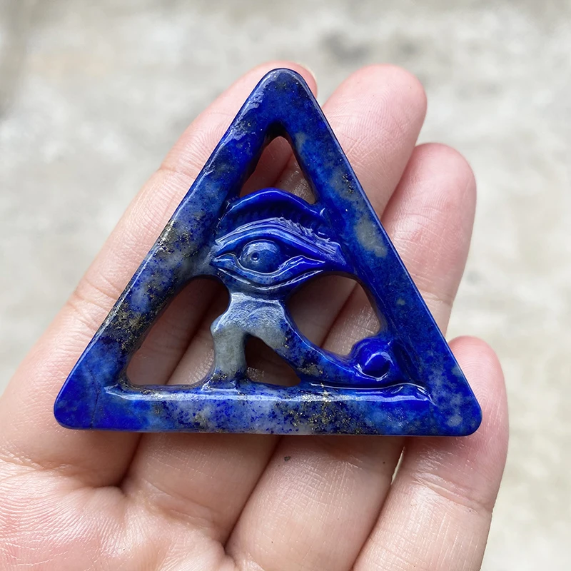 Natural  Lapis Lazuli Stone Hand Carving Eye Of The Devil Triangle Figurine Eye of Horus Egypt Protection Religious Jewelry Deco