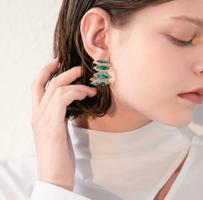 trend 925 Silver Needle Ring Artificial Gemstone unusual Hoop Earrings for women Fashion Jewelry